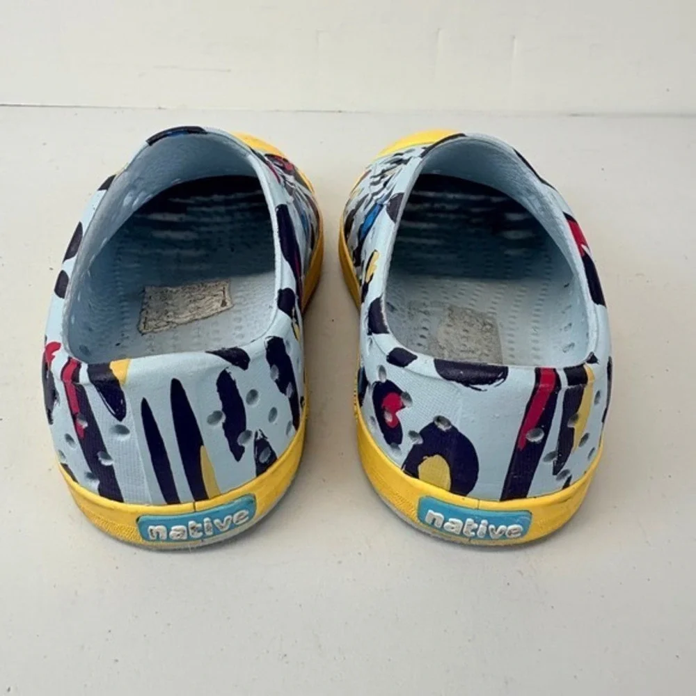 Native Kids Shoes Toddler C5 Blue Multi Color Leopard Print Slip‎ On Sneakers